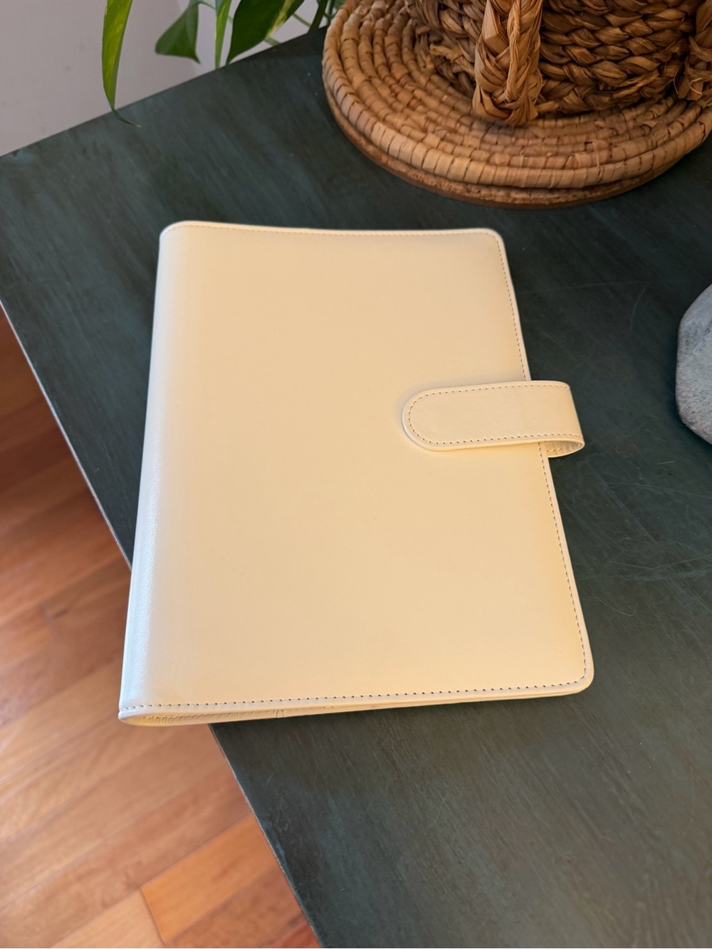White planner journal notebook. Six ring binder Faux leather with lots of slots